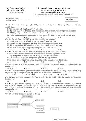 Đề thi thử THPT Quốc gia môn Sinh học năm 2019 - Mã đề 132 - Trường THPT Phú Mỹ
